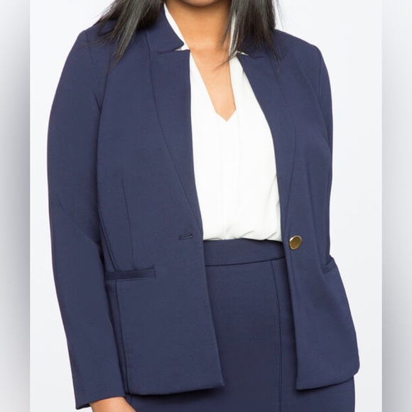 Eloquii Jackets & Blazers - Navy Blue Collarless Blazer